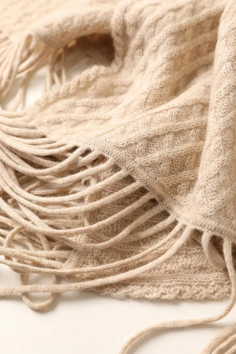 100% Pure Cashmere Luxury Cable Knitted Scarf Shawl Wrap for Women Winter Thick Warm
