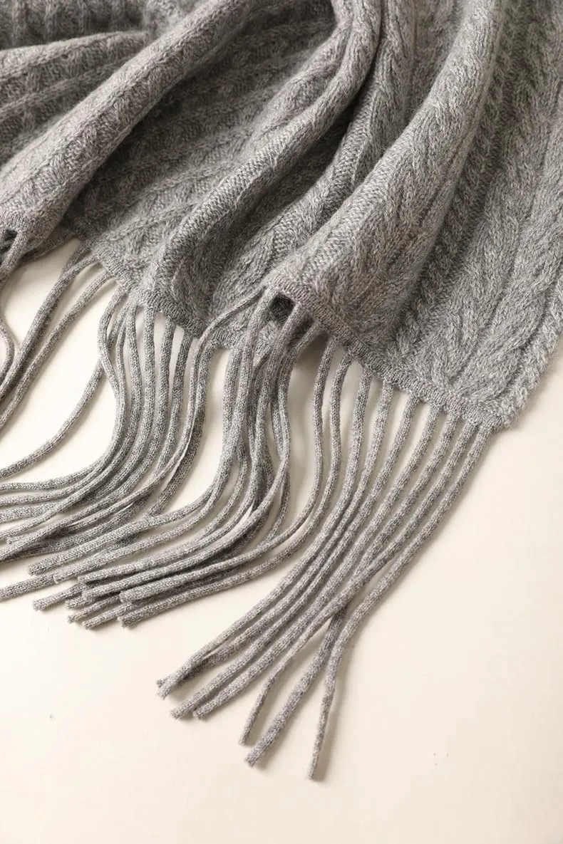 100% Pure Cashmere Luxury Cable Knitted Scarf Shawl Wrap for Women Winter Thick Warm