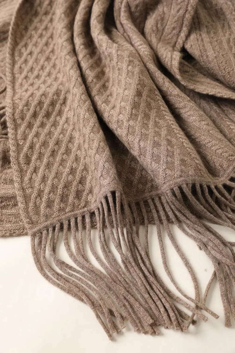 100% Pure Cashmere Luxury Cable Knitted Scarf Shawl Wrap for Women Winter Thick Warm