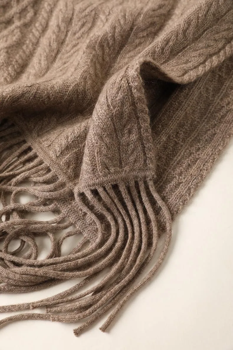 100% Pure Cashmere Luxury Cable Knitted Scarf Shawl Wrap for Women Winter Thick Warm