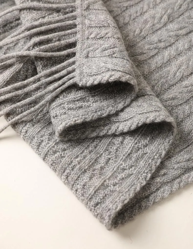 100% Pure Cashmere Luxury Cable Knitted Scarf Shawl Wrap for Women Winter Thick Warm
