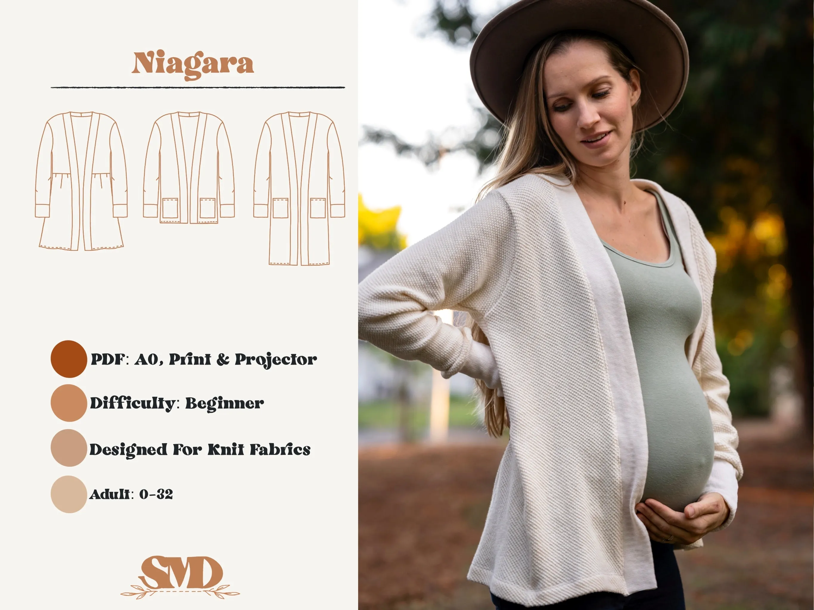 Adult Niagara Cardigan Digital Sewing Pattern Sizes 0-32