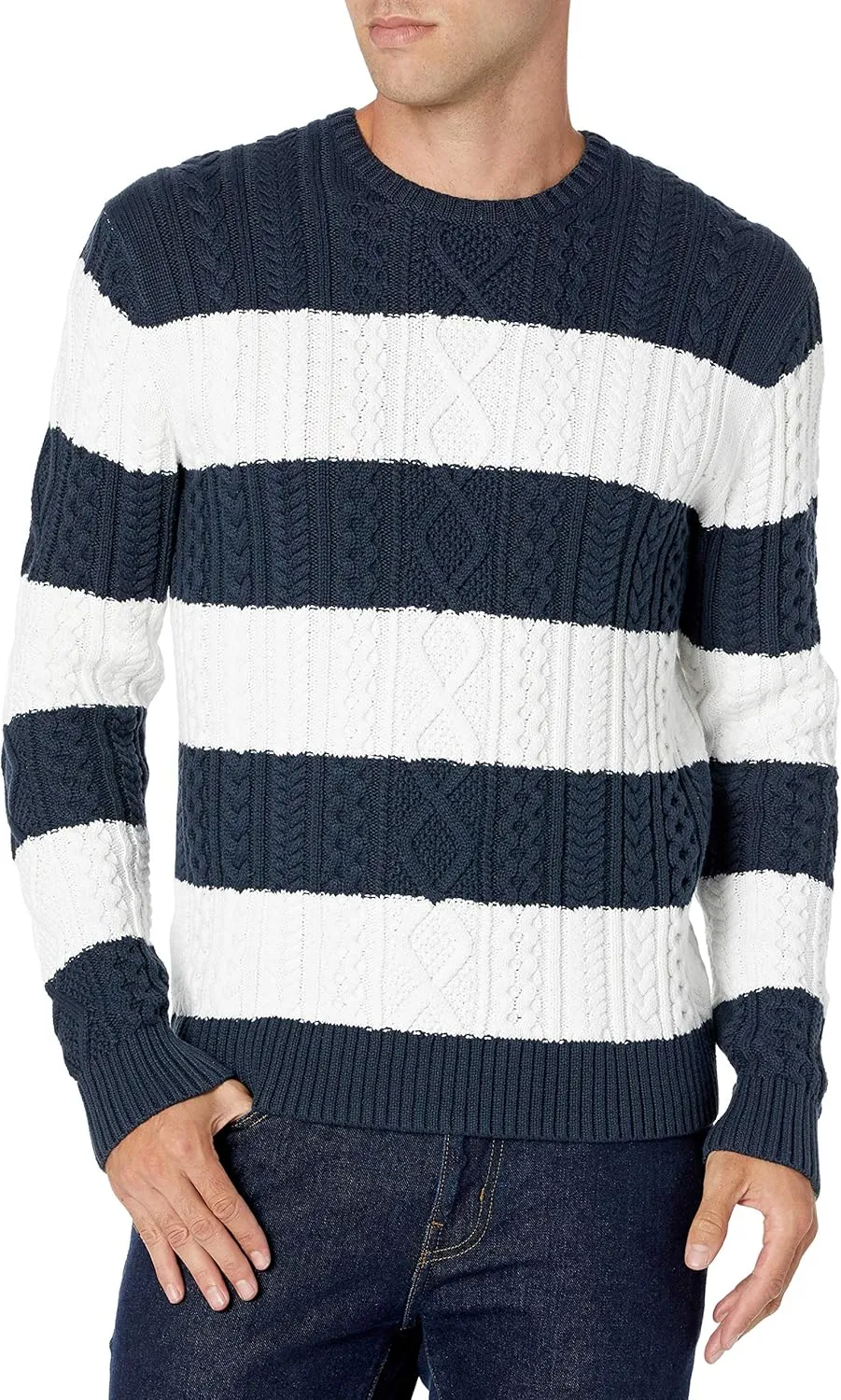 Amazon Essentials Men's Long-Sleeve 100% Cotton Fisherman Cable Crewneck Sweater