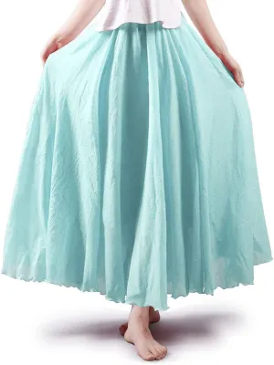 ASHER FASHION Women's Bohemian Style Elastic Waist Band Cotton Linen Long Maxi Skirt Dress