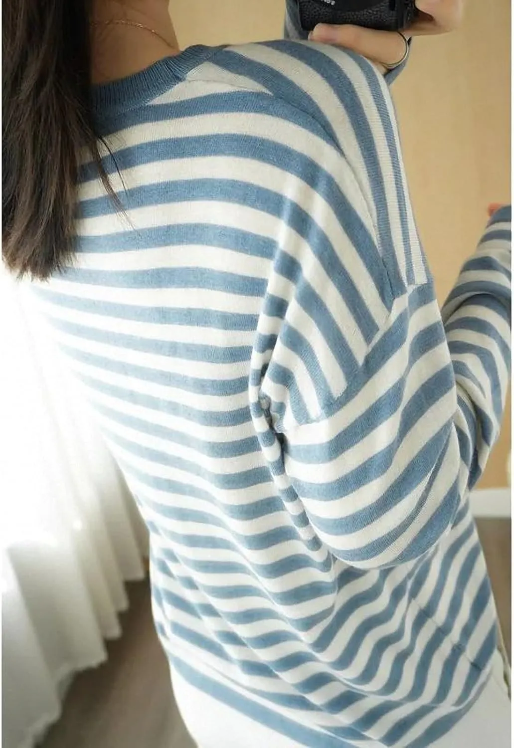 Autumn Winter Cashmere Sweater O-Neck Pullover Women's Striped Casual Long-Sleeved Loose Cashmere Sweater