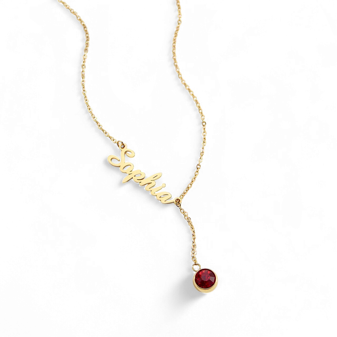 Birthstone Lariat Name Necklace