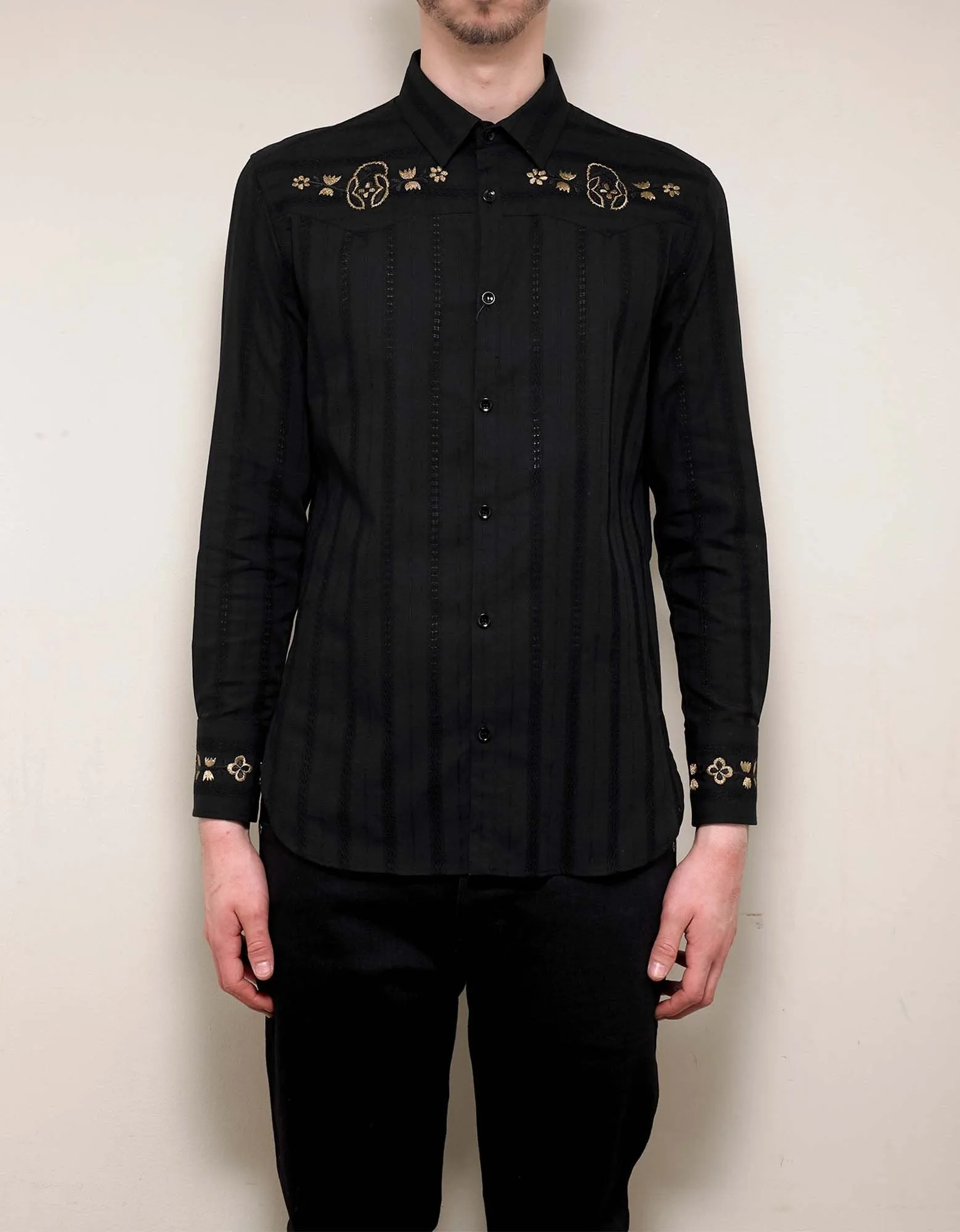 Black Floral Embroidery Shirt