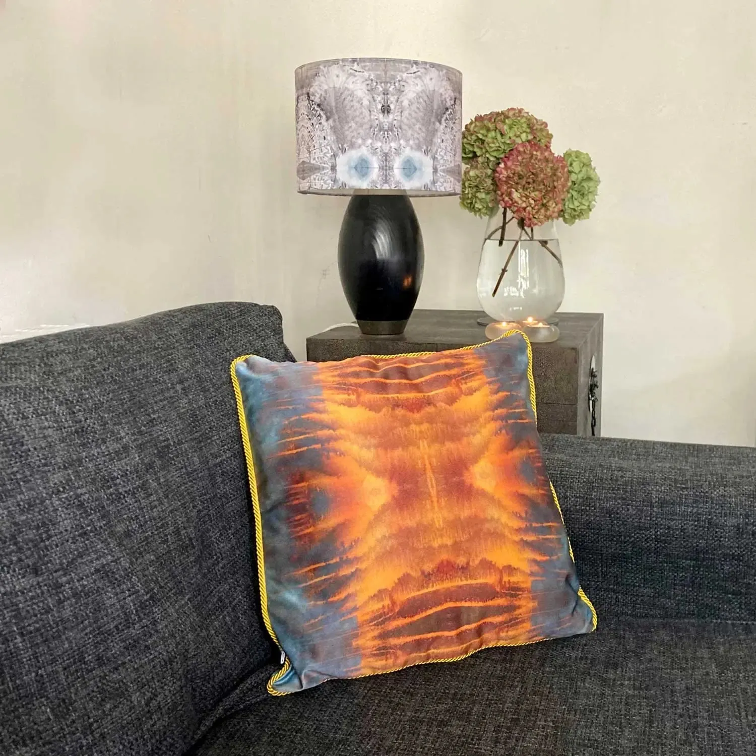 Blue Orange Water Silk Cushion
