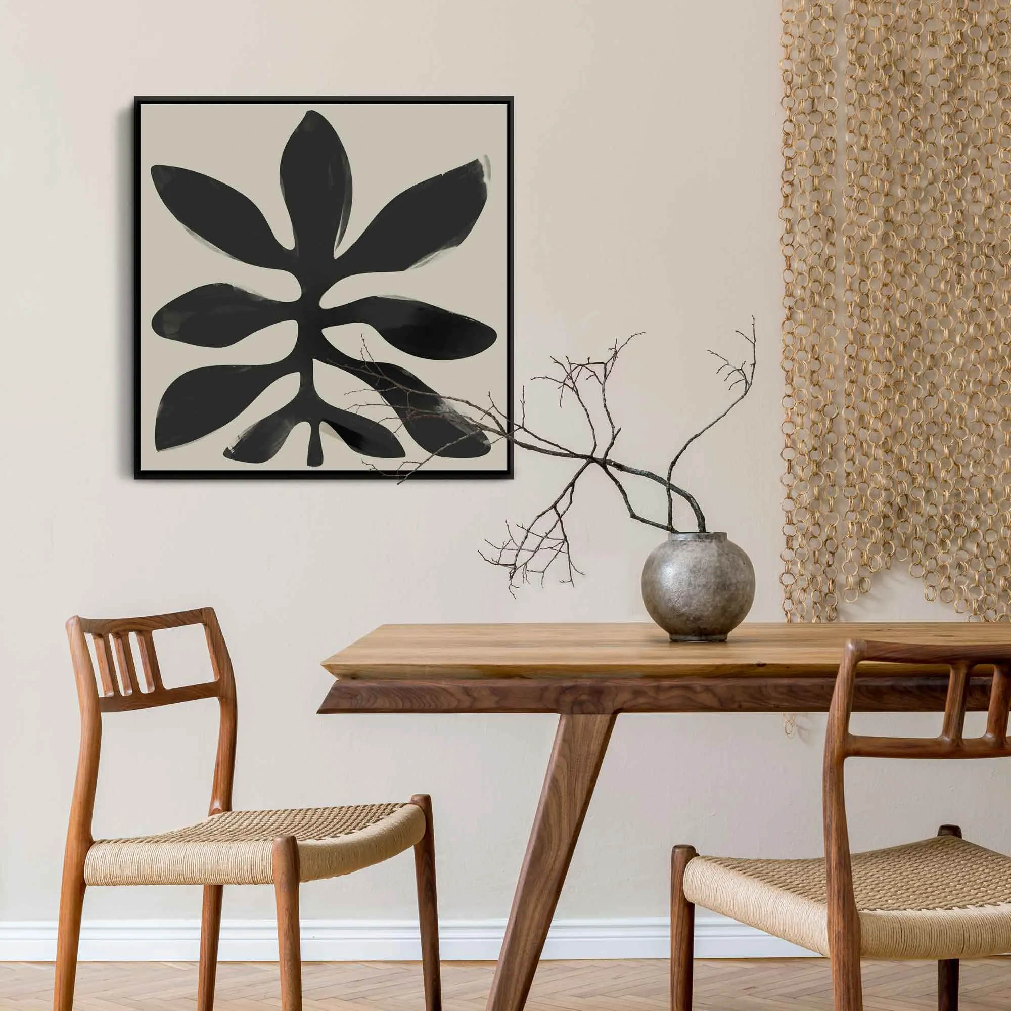Botanical Leaf Framed Abstract Canvas Art