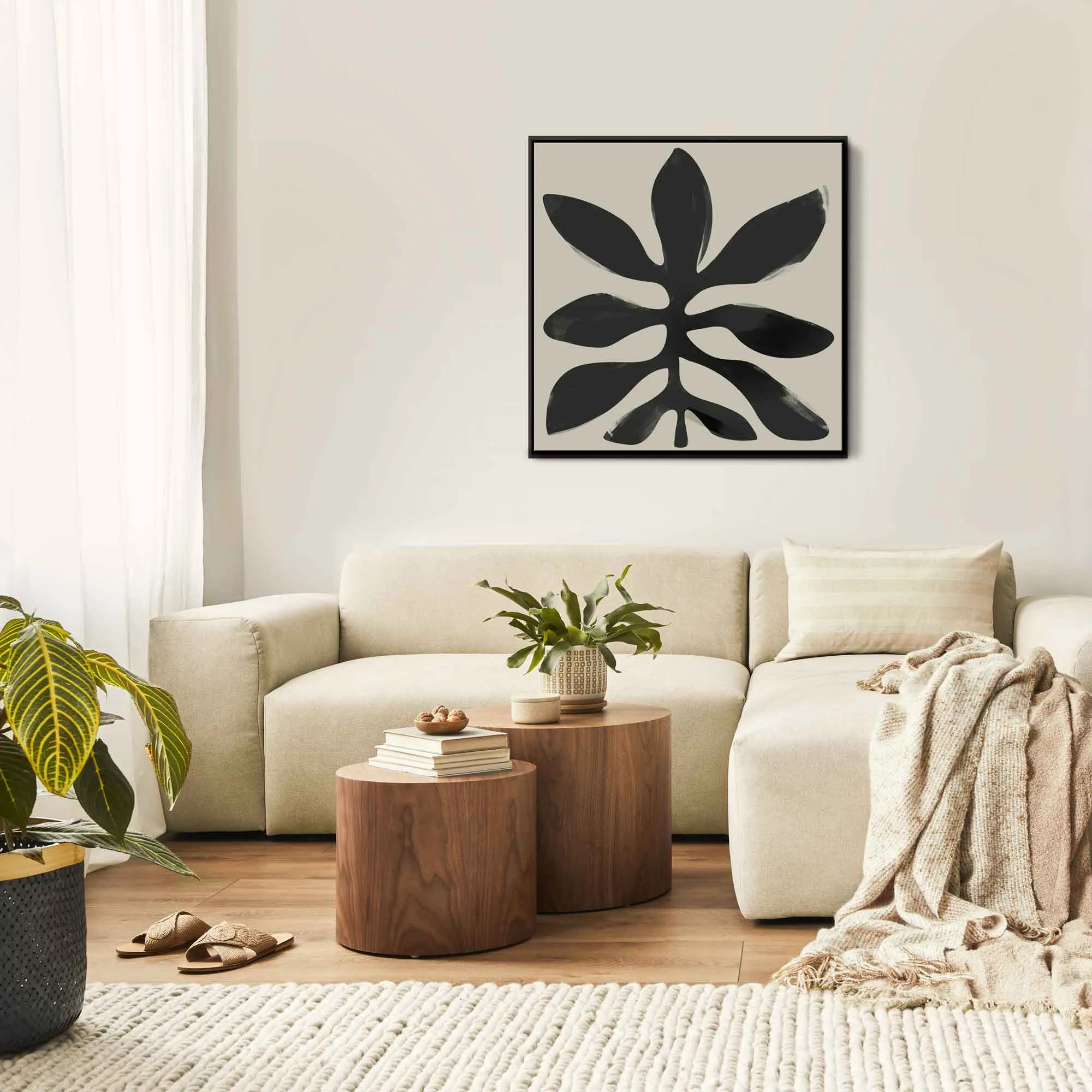 Botanical Leaf Framed Abstract Canvas Art