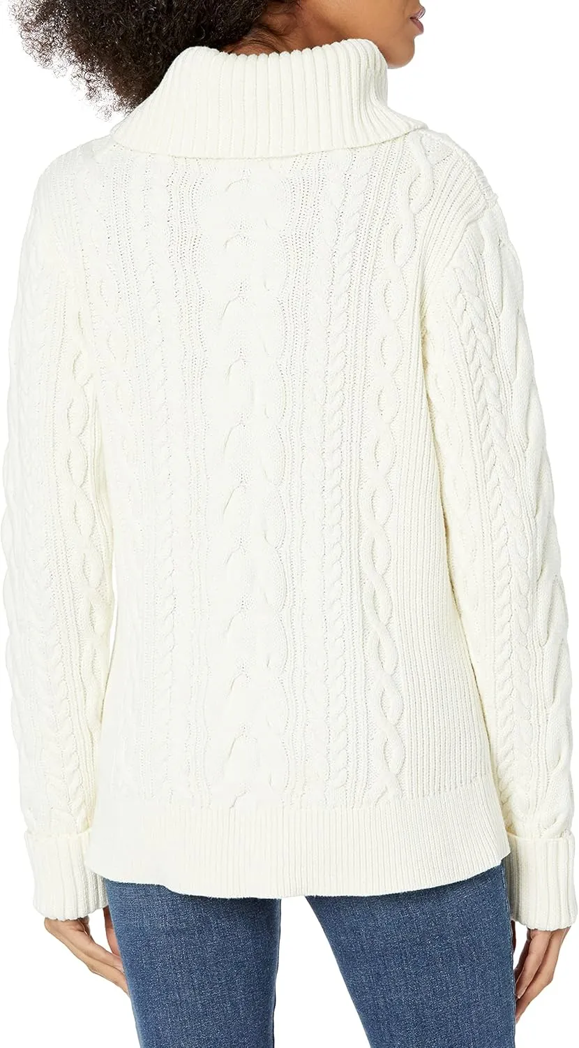 Cable Stitch Women's Cotton Blend Cable Knit Turtleneck Pullover Sweater - Fisherman Long Sleeve Chunky Textured Top