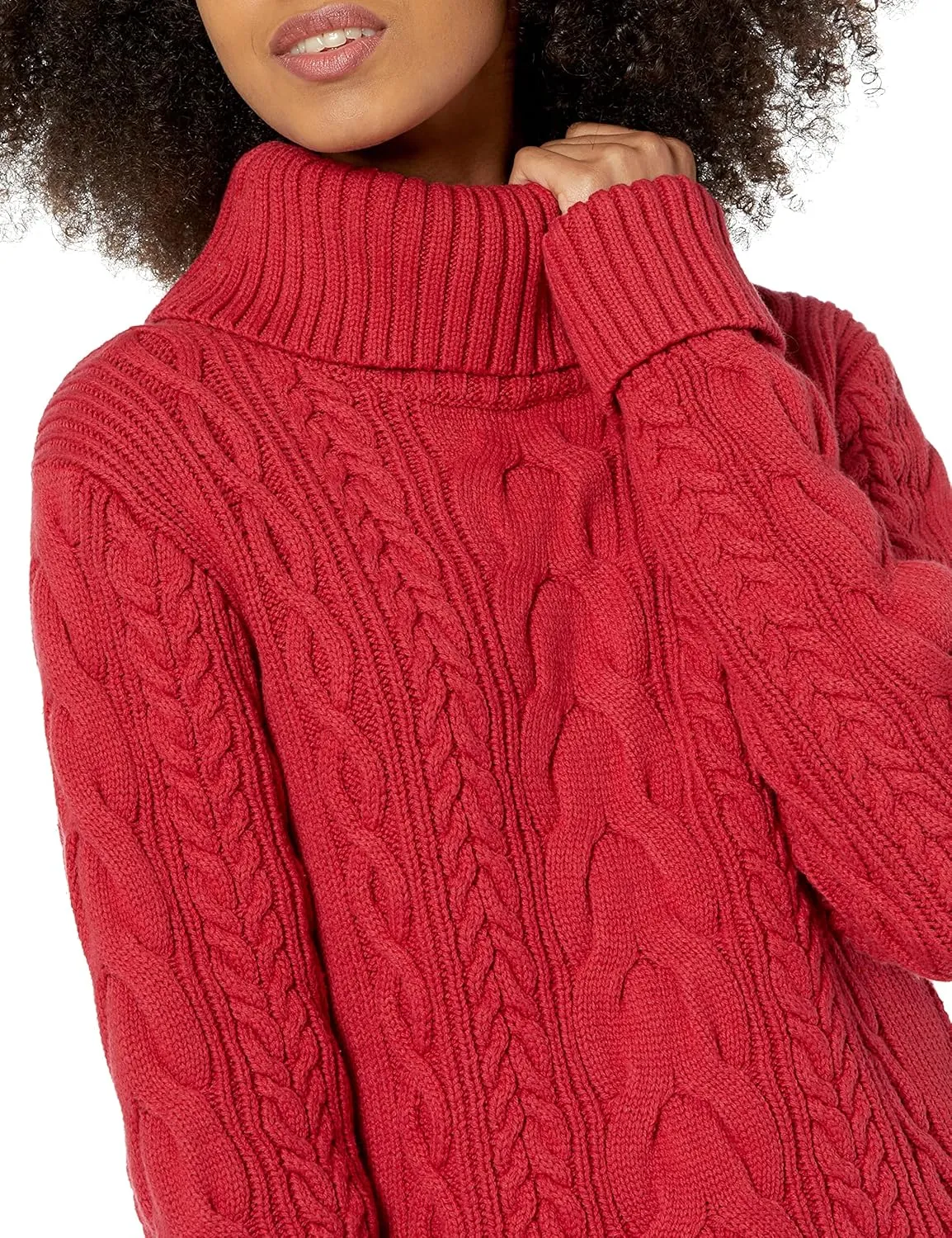 Cable Stitch Women's Cotton Blend Cable Knit Turtleneck Pullover Sweater - Fisherman Long Sleeve Chunky Textured Top
