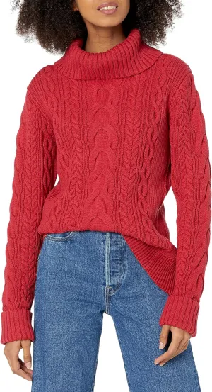 Cable Stitch Women's Cotton Blend Cable Knit Turtleneck Pullover Sweater - Fisherman Long Sleeve Chunky Textured Top
