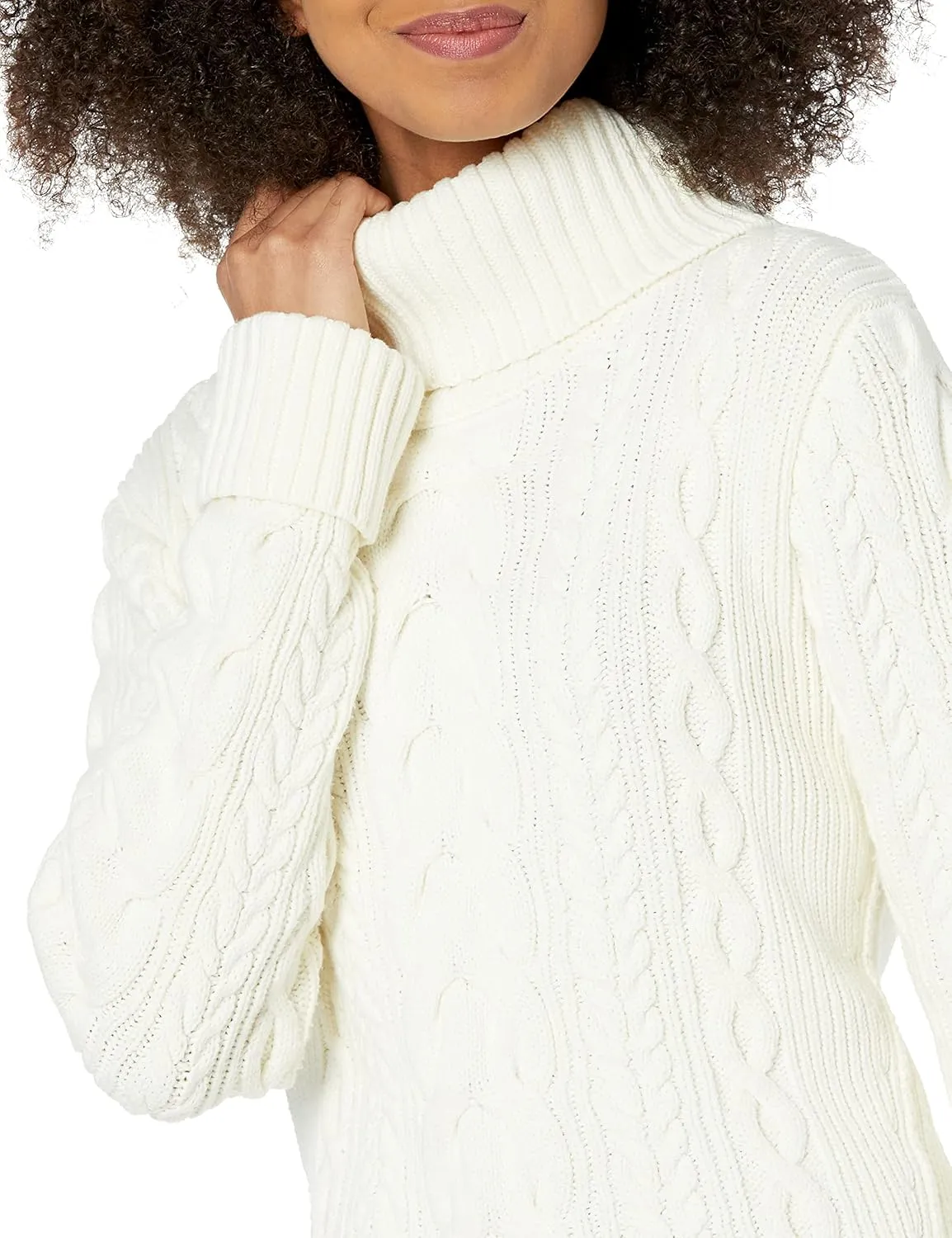 Cable Stitch Women's Cotton Blend Cable Knit Turtleneck Pullover Sweater - Fisherman Long Sleeve Chunky Textured Top