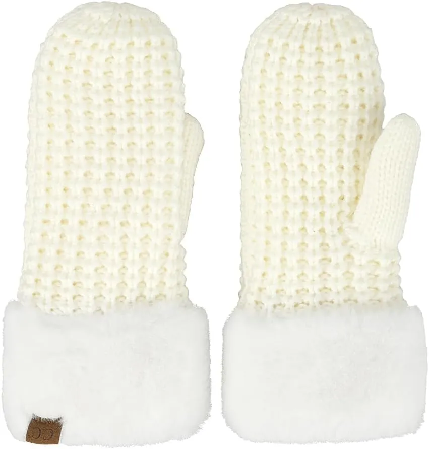 C.C Waffle Knit Mittens For Women - Acrylic Stretchable Soft Warm Knit Cold weather Winter Gloves