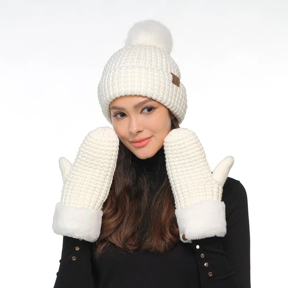 C.C Waffle Knit Mittens For Women - Acrylic Stretchable Soft Warm Knit Cold weather Winter Gloves