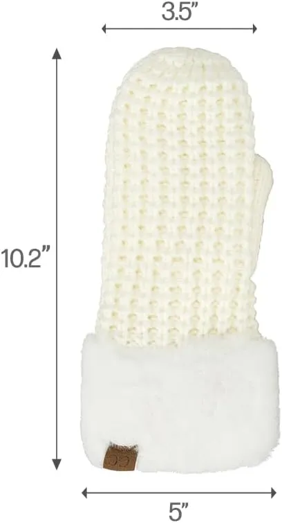 C.C Waffle Knit Mittens For Women - Acrylic Stretchable Soft Warm Knit Cold weather Winter Gloves