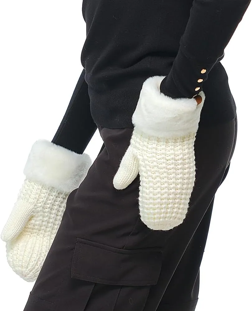 C.C Waffle Knit Mittens For Women - Acrylic Stretchable Soft Warm Knit Cold weather Winter Gloves