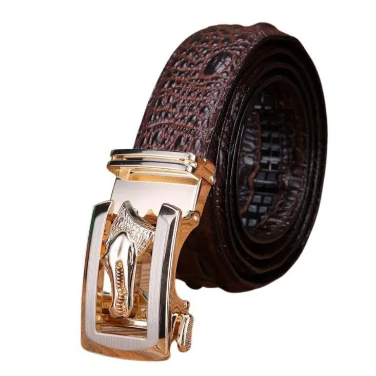Ceinture cuir véritable boucle dorée crocodile pour homme, modèle Ravil
