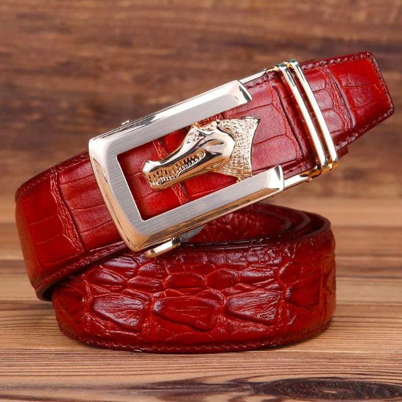 Ceinture cuir véritable boucle dorée crocodile pour homme, modèle Ravil