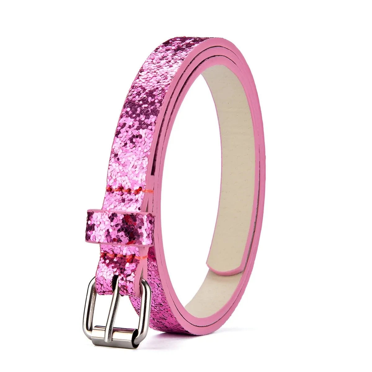 Ceinture enfant ajustable pour fille ou garçon en simili vegan, boucle argentée, modèle Timy