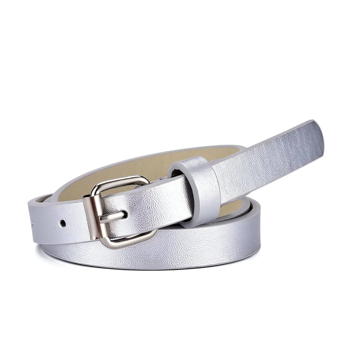 Ceinture enfant ajustable pour fille ou garçon en simili vegan, boucle argentée, modèle Timy