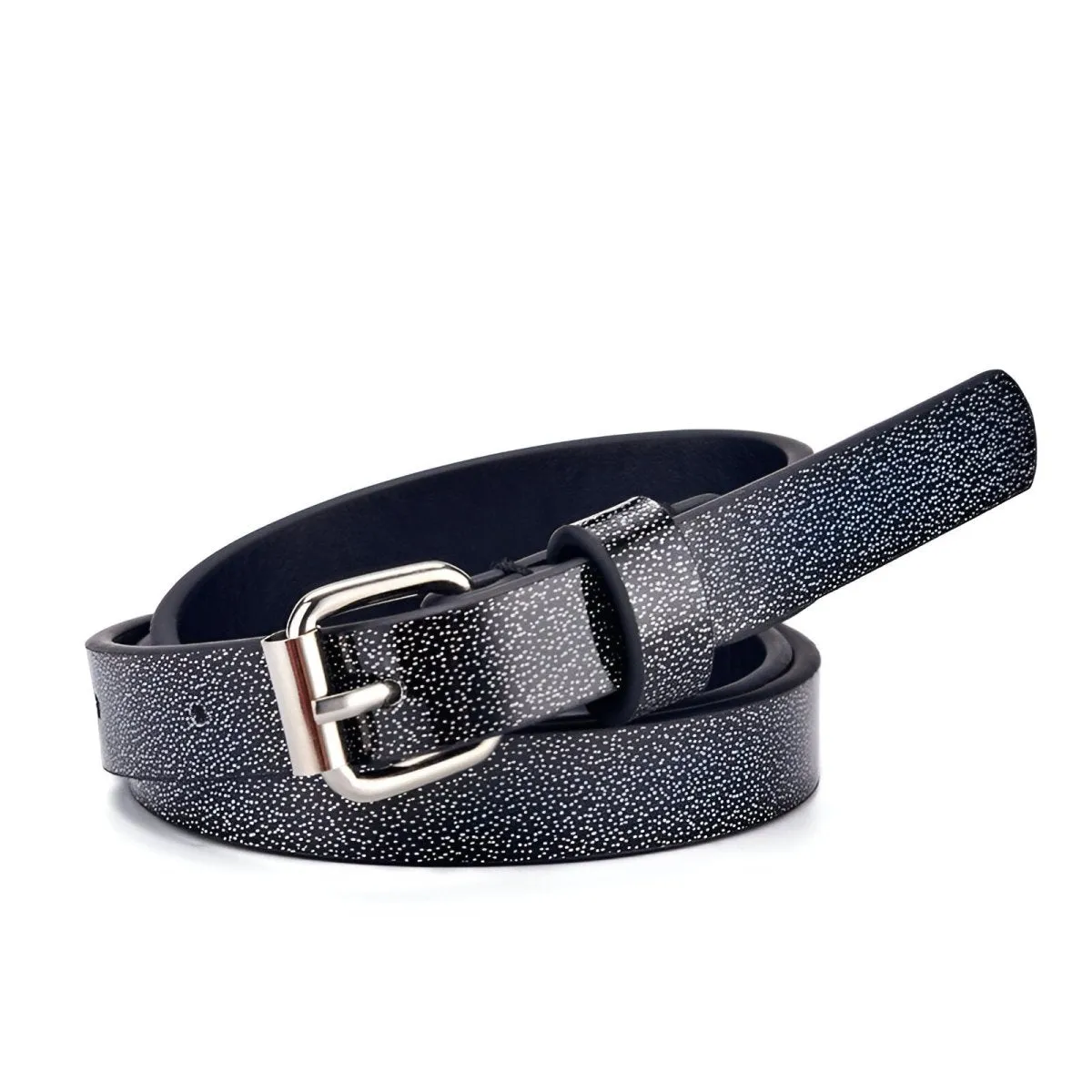 Ceinture enfant ajustable pour fille ou garçon en simili vegan, boucle argentée, modèle Timy