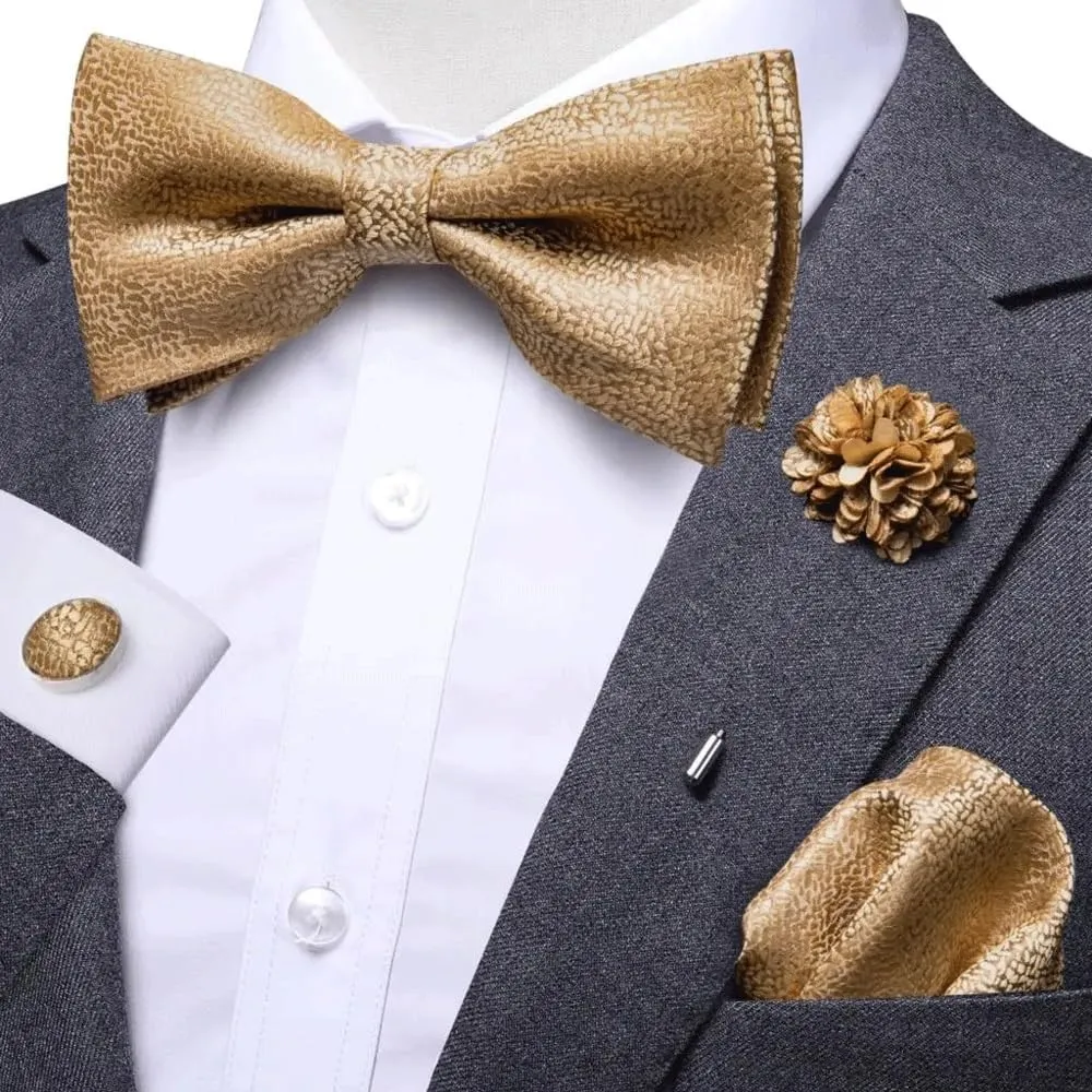 CSCDD Striped Bow Ties Silk Self Tie Bow Tie Pocket Square Cufflinks Set Wedding Gift