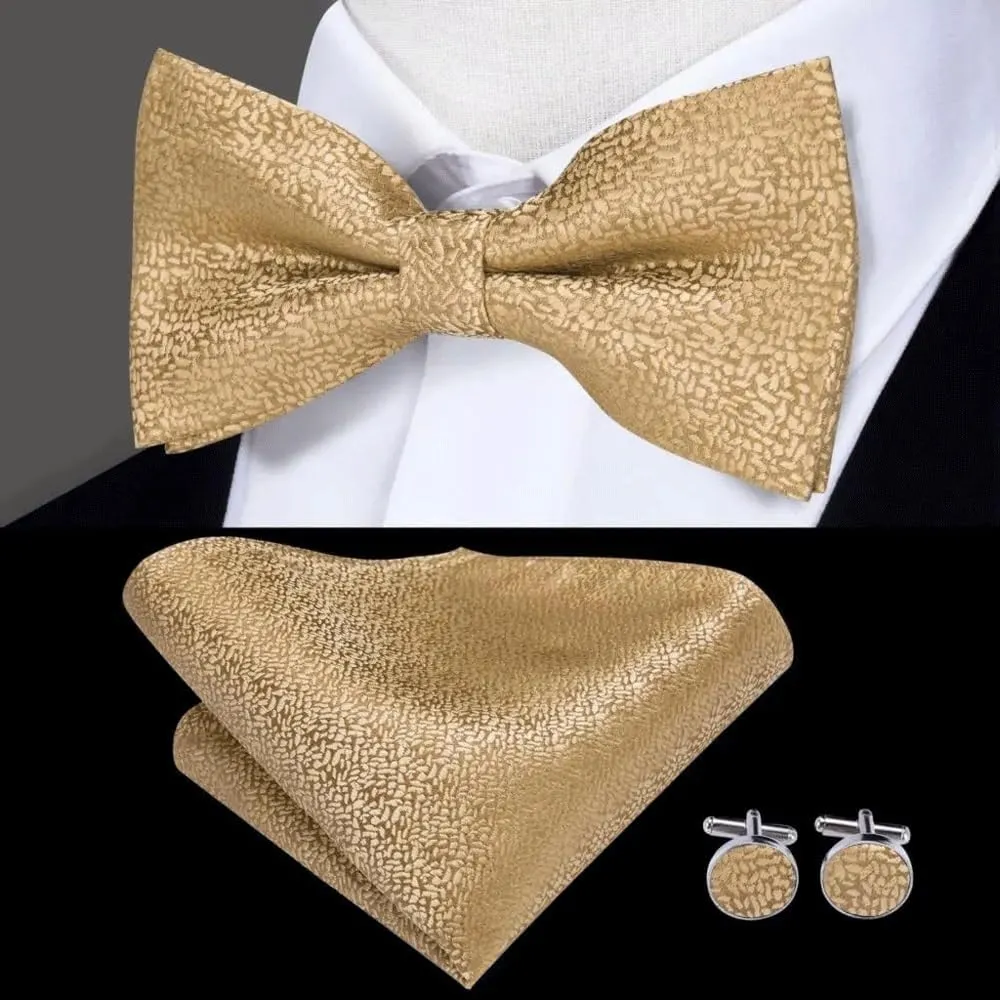 CSCDD Striped Bow Ties Silk Self Tie Bow Tie Pocket Square Cufflinks Set Wedding Gift