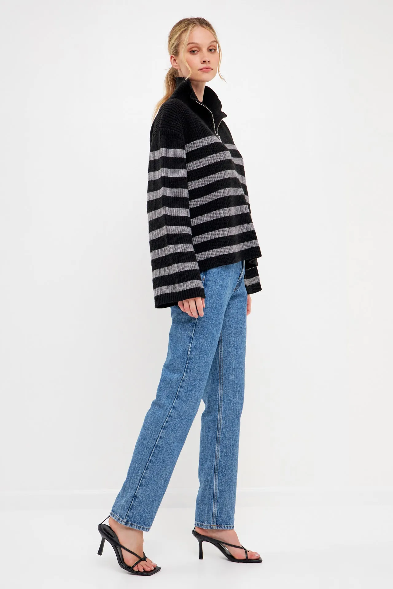 English Factory - Striped Half-Zip Sweater- Sale