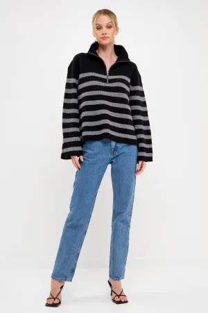 English Factory - Striped Half-Zip Sweater- Sale