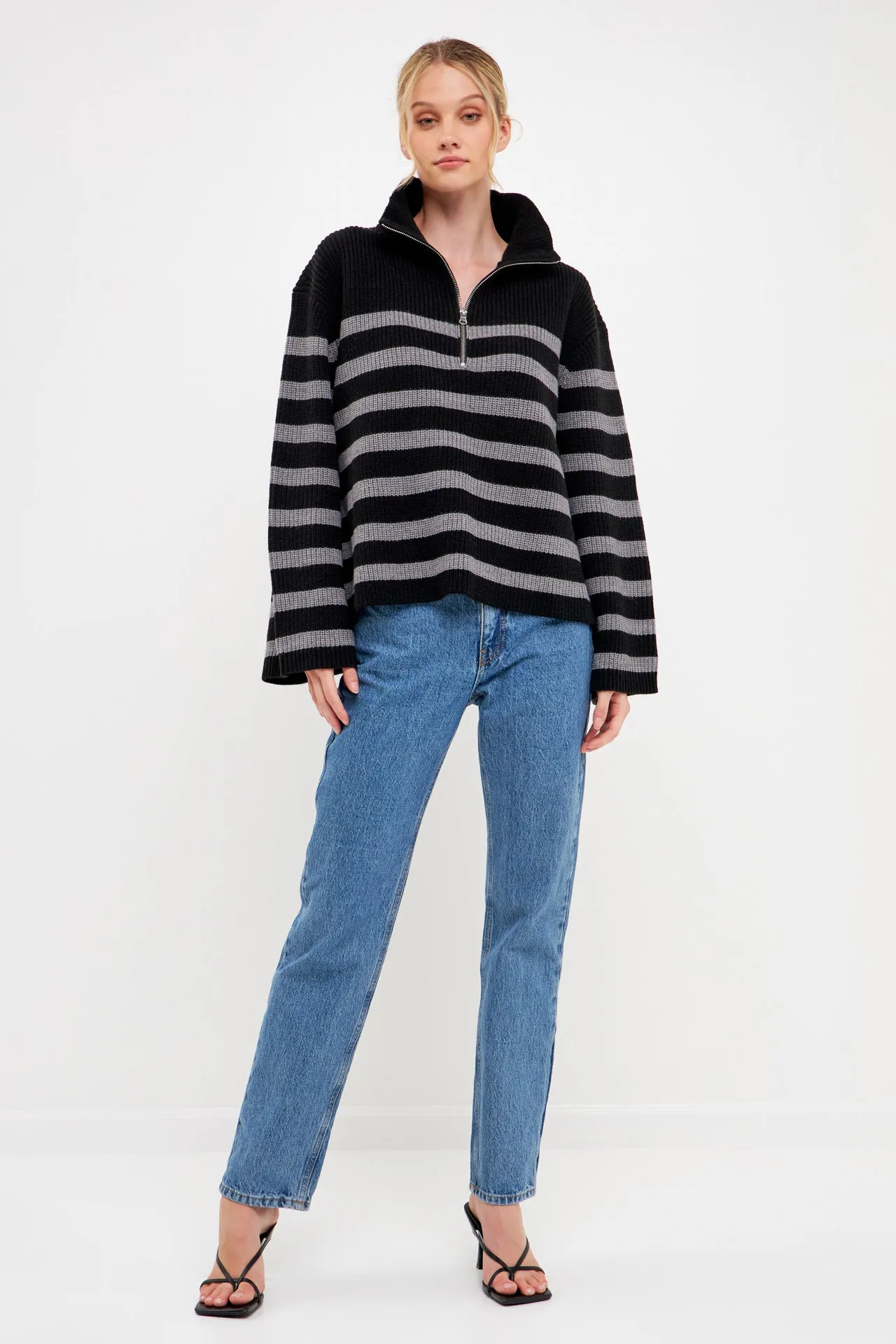 English Factory - Striped Half-Zip Sweater- Sale