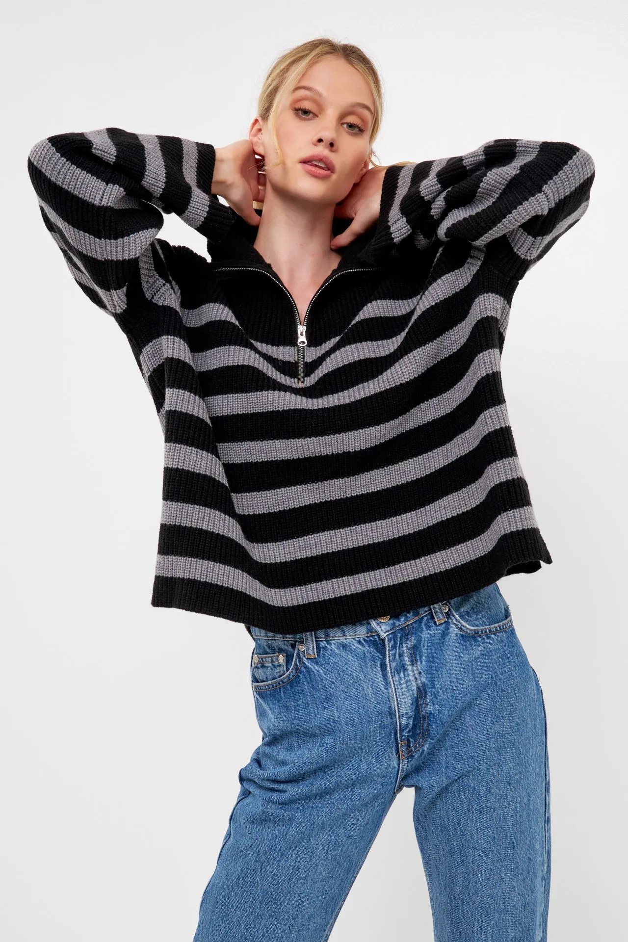 English Factory - Striped Half-Zip Sweater- Sale