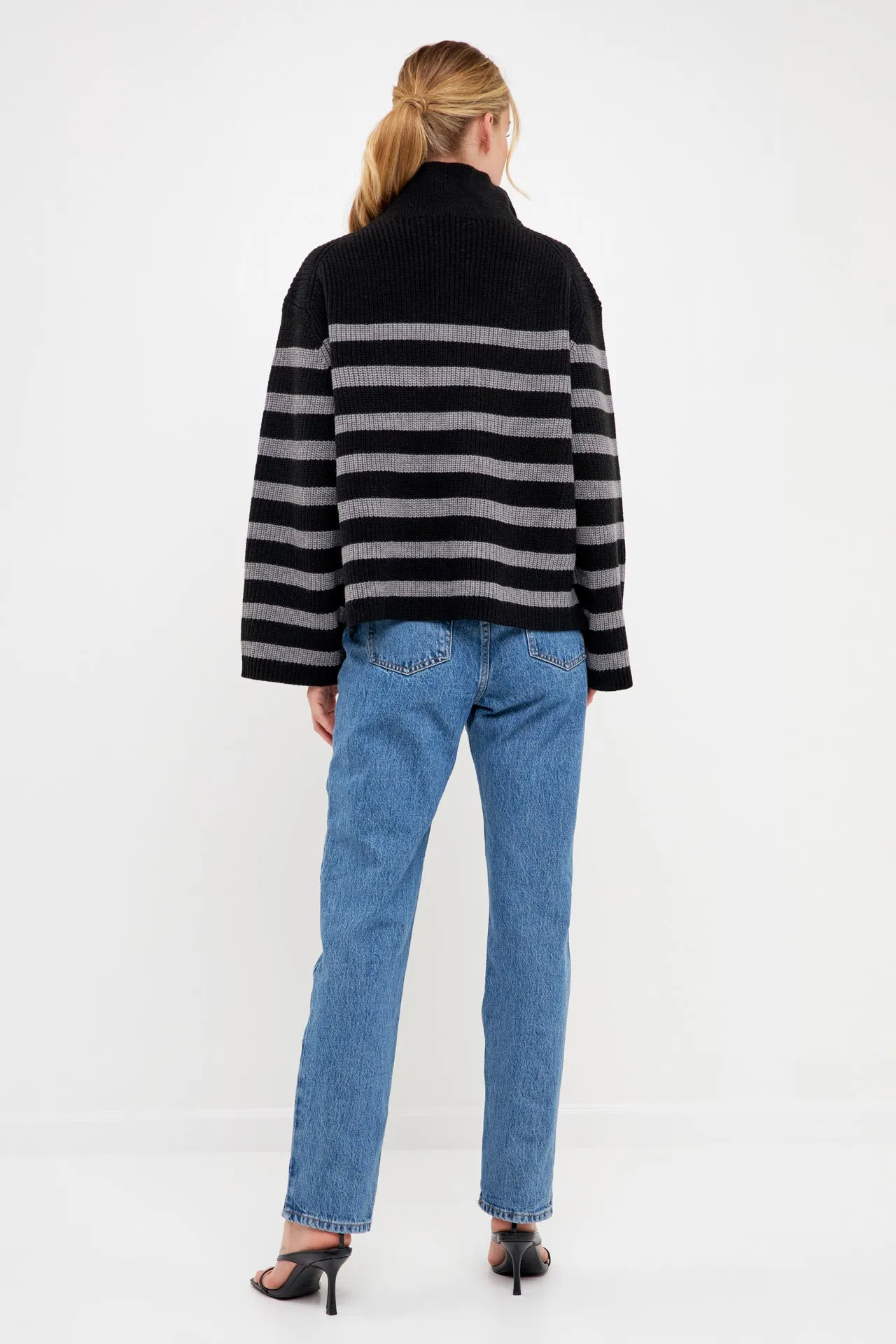 English Factory - Striped Half-Zip Sweater- Sale
