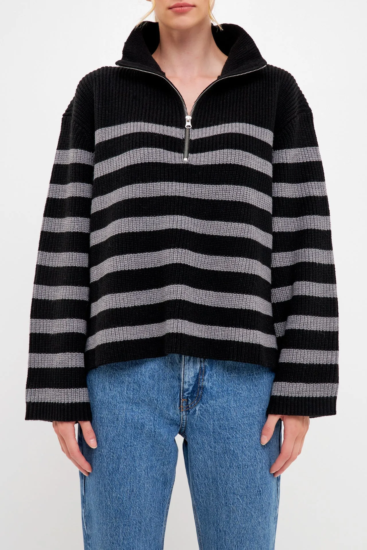 English Factory - Striped Half-Zip Sweater- Sale