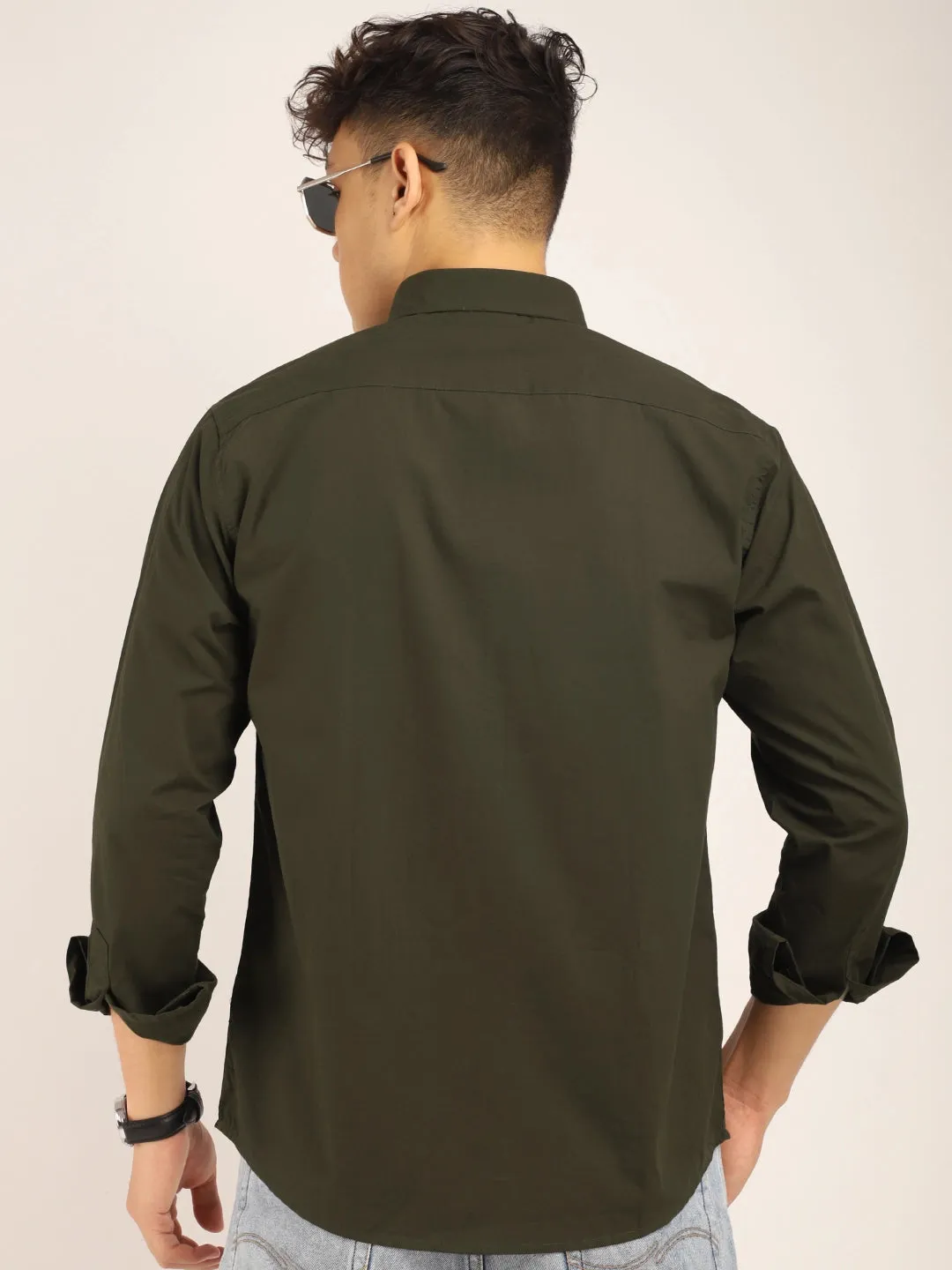 Fabric Pepar Cotton Classic Olive Full Sleeve Shirt