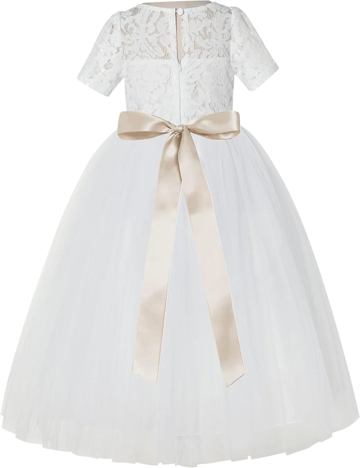 Floral Lace Tulle Flower Girl Dresses with Sleeves for Bridesmaid LG2R3