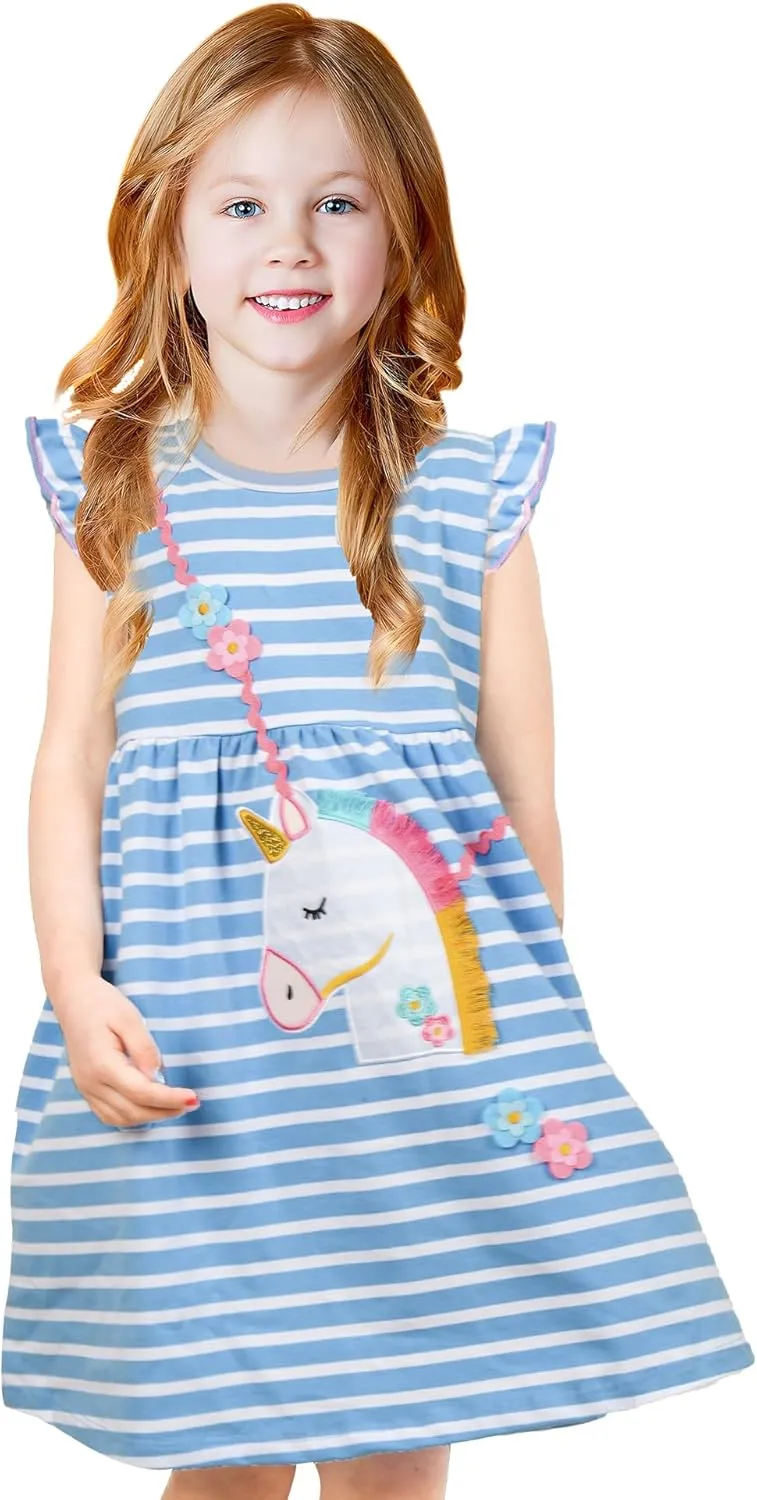 Girls Dress Toddler Kids Flutter Sleeve Summer Dresses Unicorn Swing Casual Sundress Party Playwear Holiday Clothes