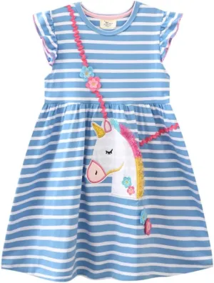 Girls Dress Toddler Kids Flutter Sleeve Summer Dresses Unicorn Swing Casual Sundress Party Playwear Holiday Clothes
