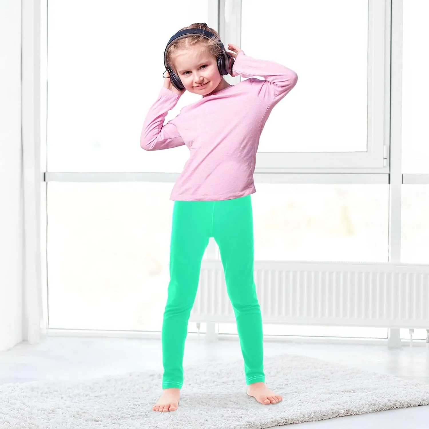 Girls' Leggings Bright Turquoise Toddler Kids Stretch Yoga Pants Tights Dance Athletic Long Pants 6T