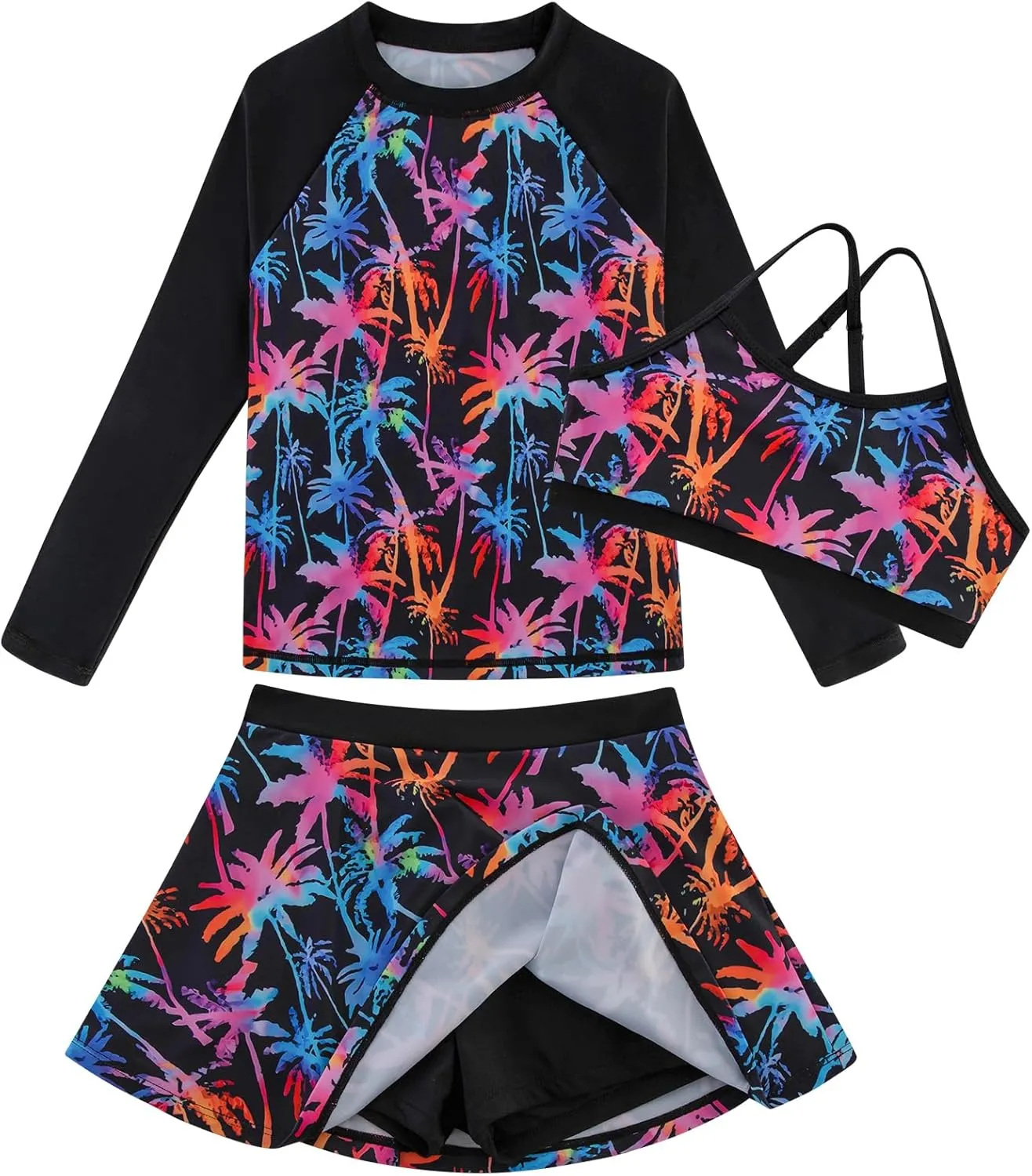 Girls Swimsuit Long Sleeve Swim Shirt 3 Piece Rash Guard for Girls Bathing Suit with Boyshorts