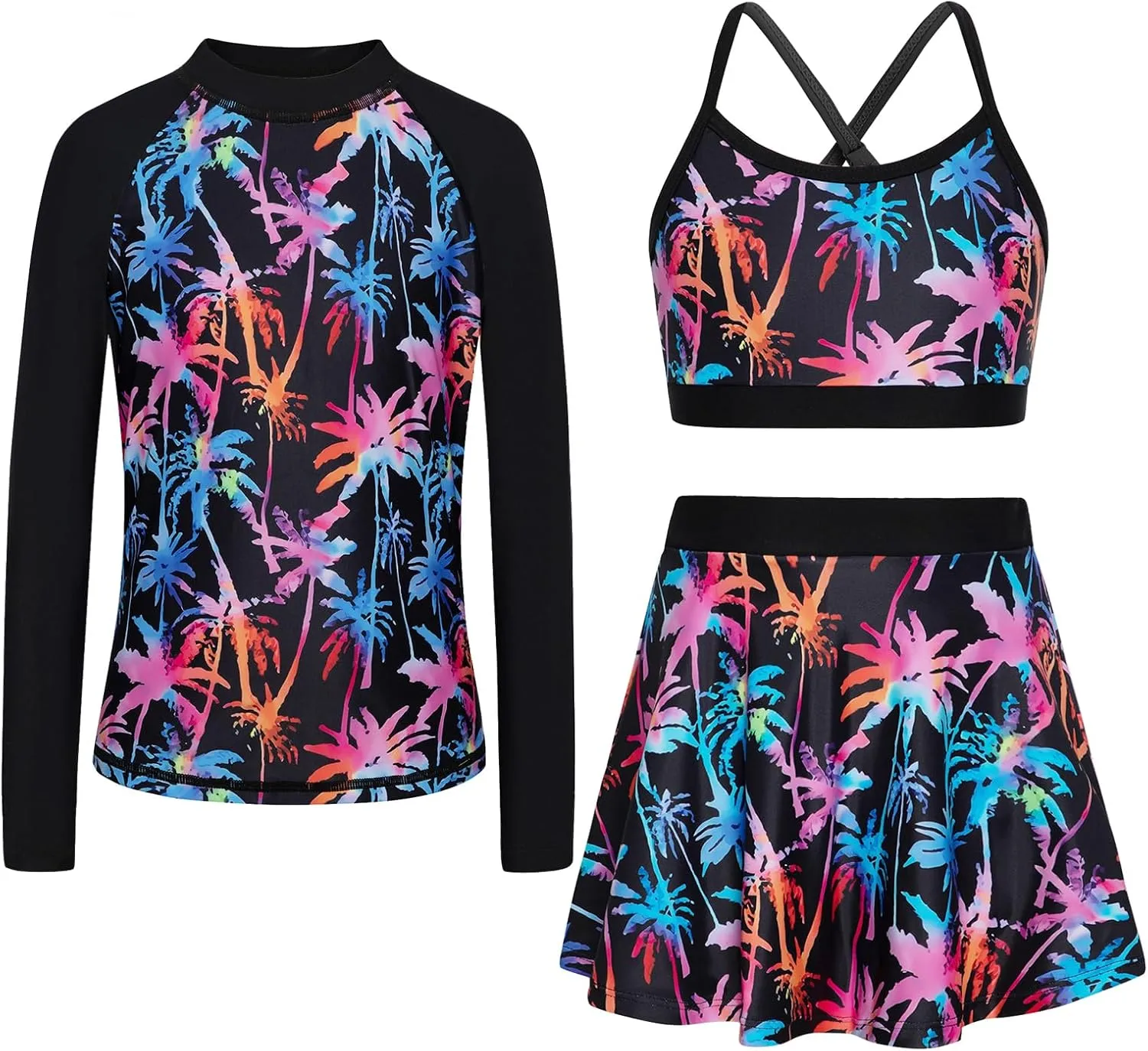 Girls Swimsuit Long Sleeve Swim Shirt 3 Piece Rash Guard for Girls Bathing Suit with Boyshorts
