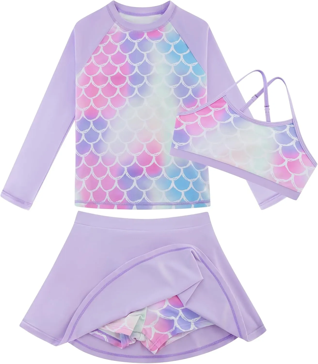 Girls Swimsuit Long Sleeve Swim Shirt 3 Piece Rash Guard for Girls Bathing Suit with Boyshorts