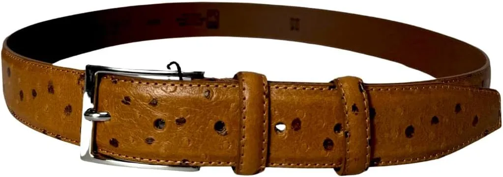 Ivan Troy Men’s Casual Italian Leather Embossed Ostrich Belt|Dress Belt With Jean Classic Silver Buckle