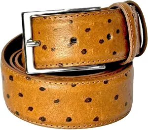 Ivan Troy Men’s Casual Italian Leather Embossed Ostrich Belt|Dress Belt With Jean Classic Silver Buckle