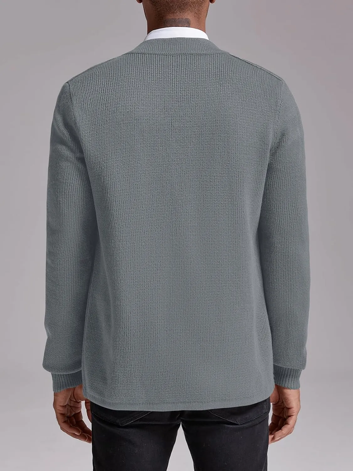 Karlywindow Mens Cardigan Sweater Cable Knit V Neck Casual Button Down Open Front Ribbed Sweater with Pockets
