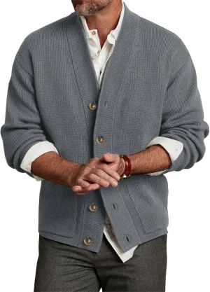 Karlywindow Mens Cardigan Sweater Cable Knit V Neck Casual Button Down Open Front Ribbed Sweater with Pockets