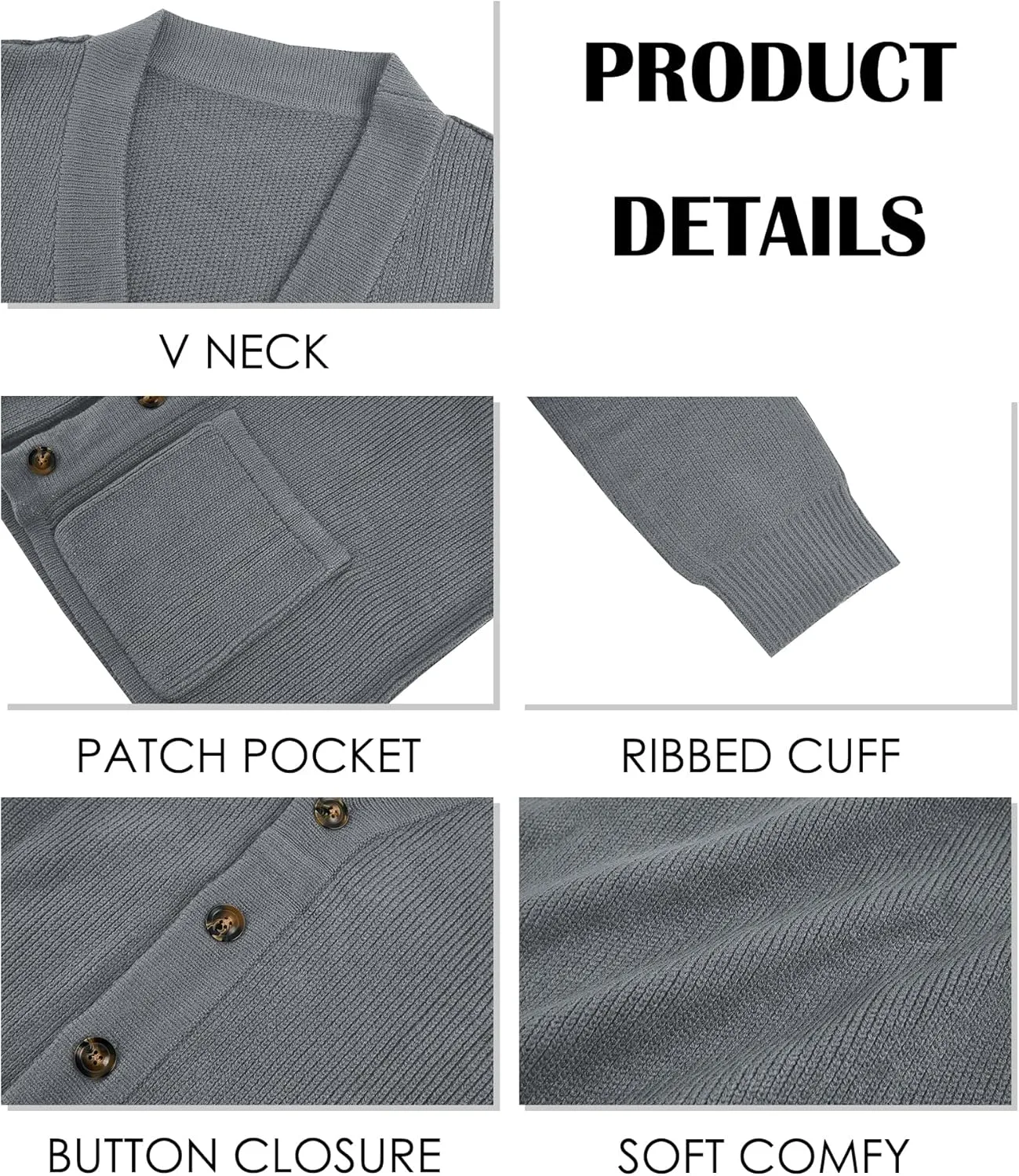 Karlywindow Mens Cardigan Sweater Cable Knit V Neck Casual Button Down Open Front Ribbed Sweater with Pockets