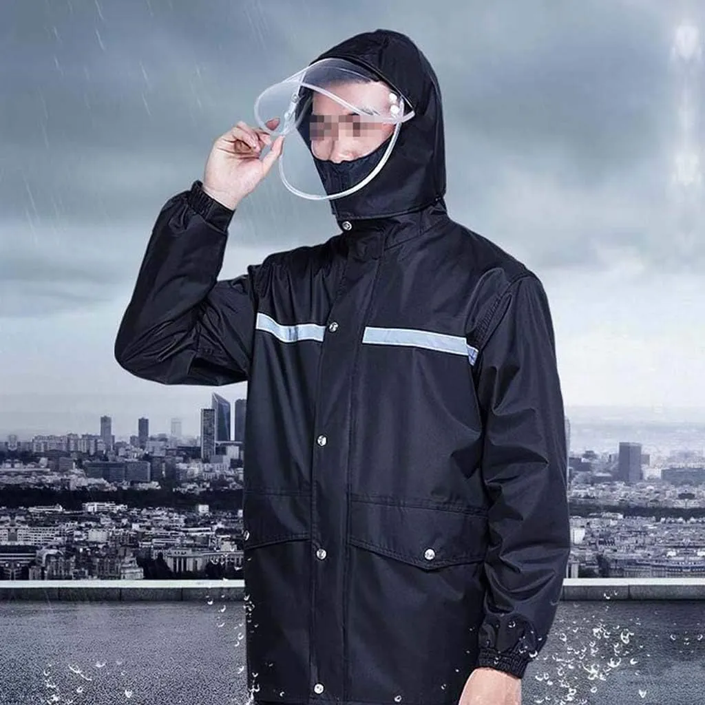 Men's Rain Suit Motorcycle Outdoor Camping Travel Golf Fishing Hiking Windproof and Breathable 2 Piece Raincoat Rainwear with Hood