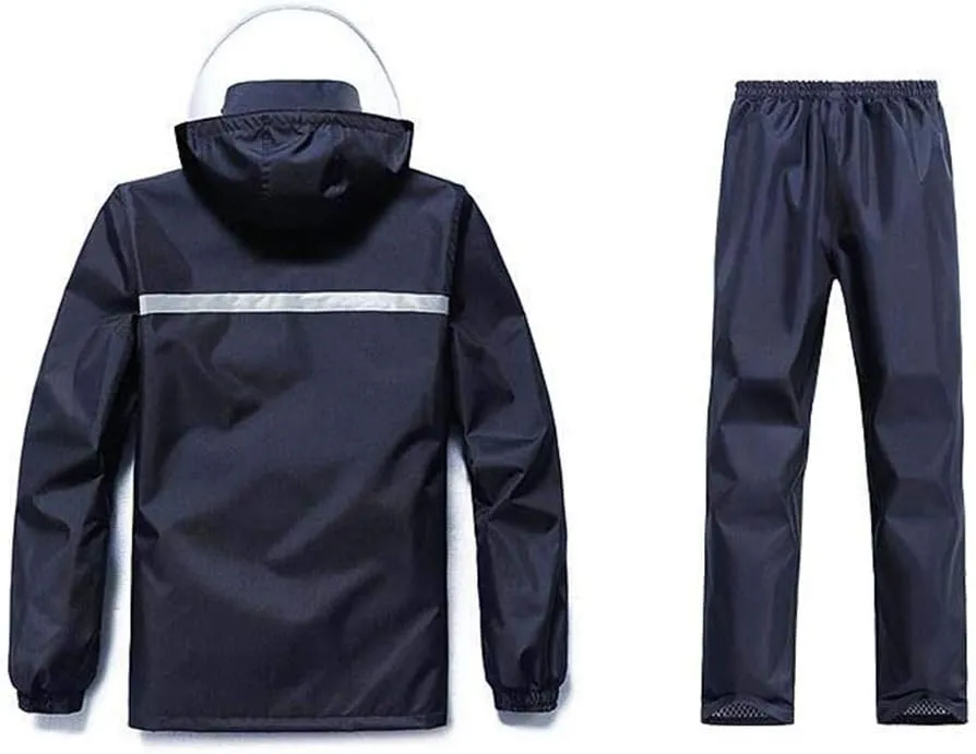 Men's Rain Suit Motorcycle Outdoor Camping Travel Golf Fishing Hiking Windproof and Breathable 2 Piece Raincoat Rainwear with Hood